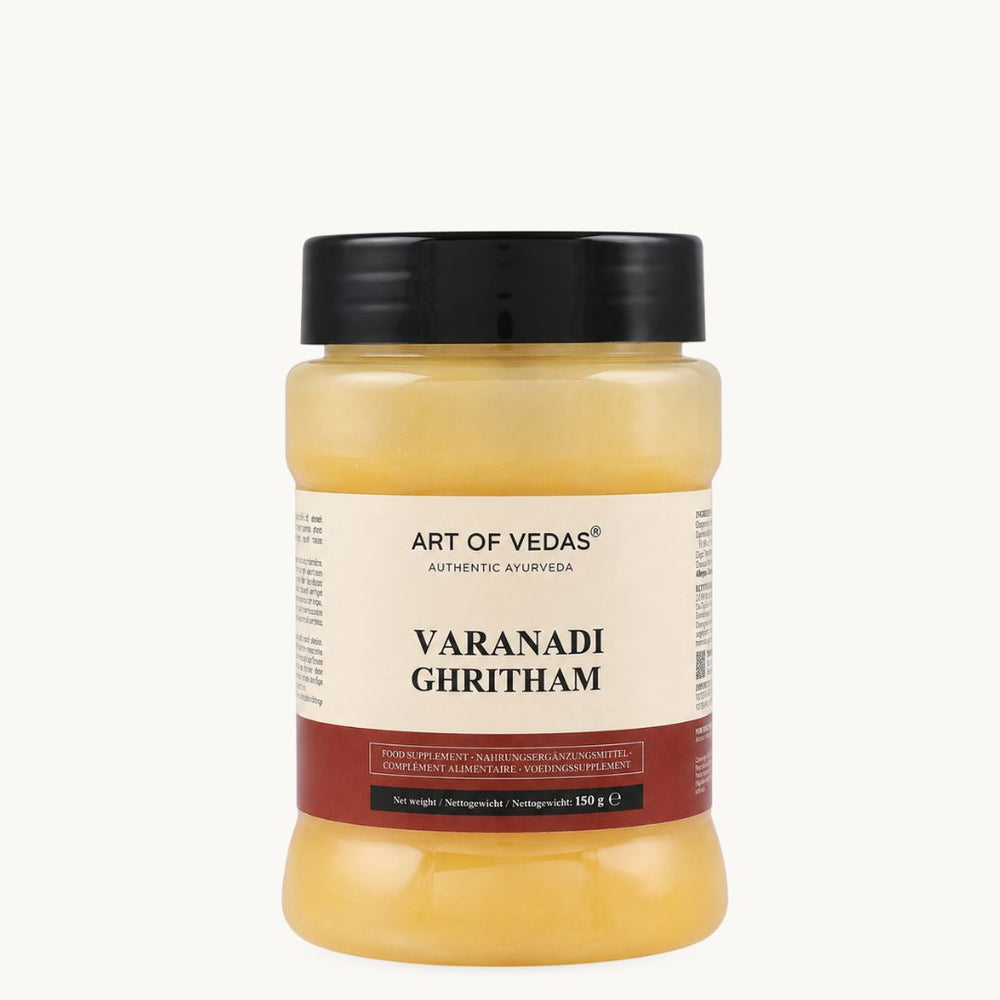 Art of Vedas Varanadi Ghritham, ghee ayurvédico clássico: Shatavari, Haritaki. Boião de 150 g